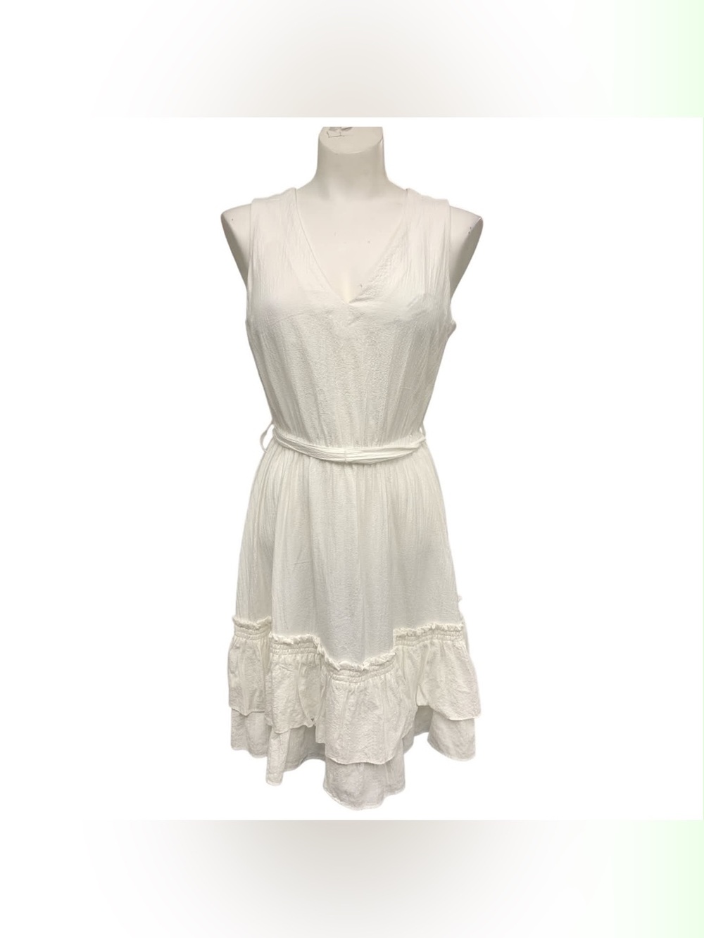 Calvin Klein White Sleeveless V-Neck Ruffle-Hem Dress Size M